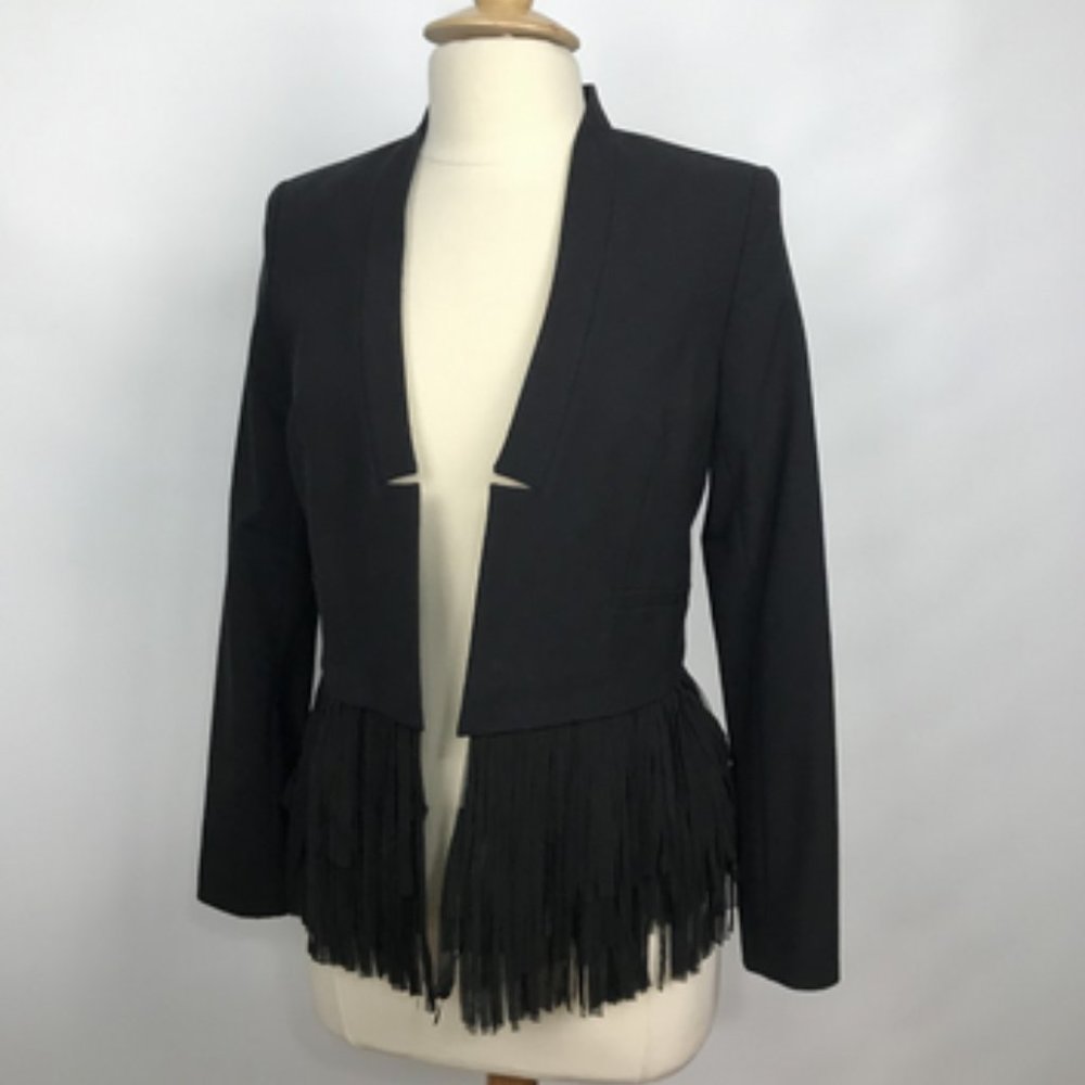 Banana Republic Black Wool Blazer w Fringe Ends 6P - Picture 3 of 9